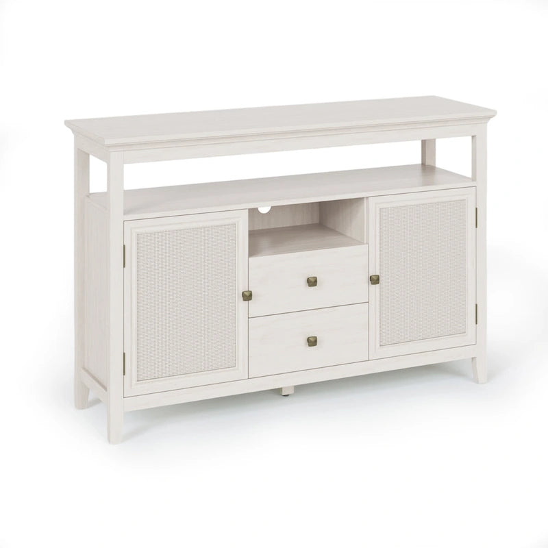 Weißes Rattan-Sideboard mit Schubladen und verstellbaren Einlegeböden