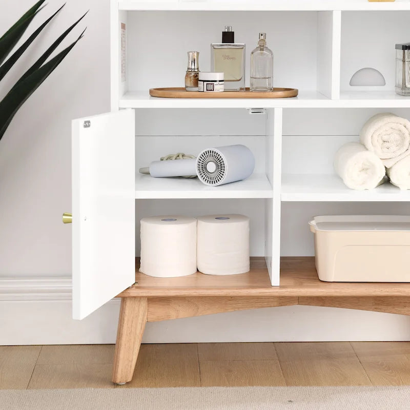 Mueble de almacenamiento bicolor con base de madera natural para suelo, sala de estar y dormitorio