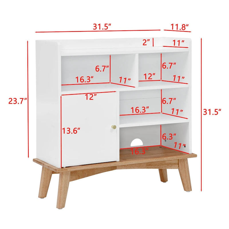 Mueble de almacenamiento bicolor con base de madera natural para suelo, sala de estar y dormitorio