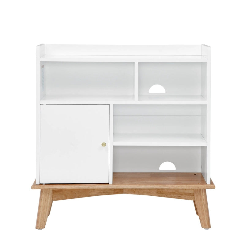 Mueble de almacenamiento bicolor con base de madera natural para suelo, sala de estar y dormitorio