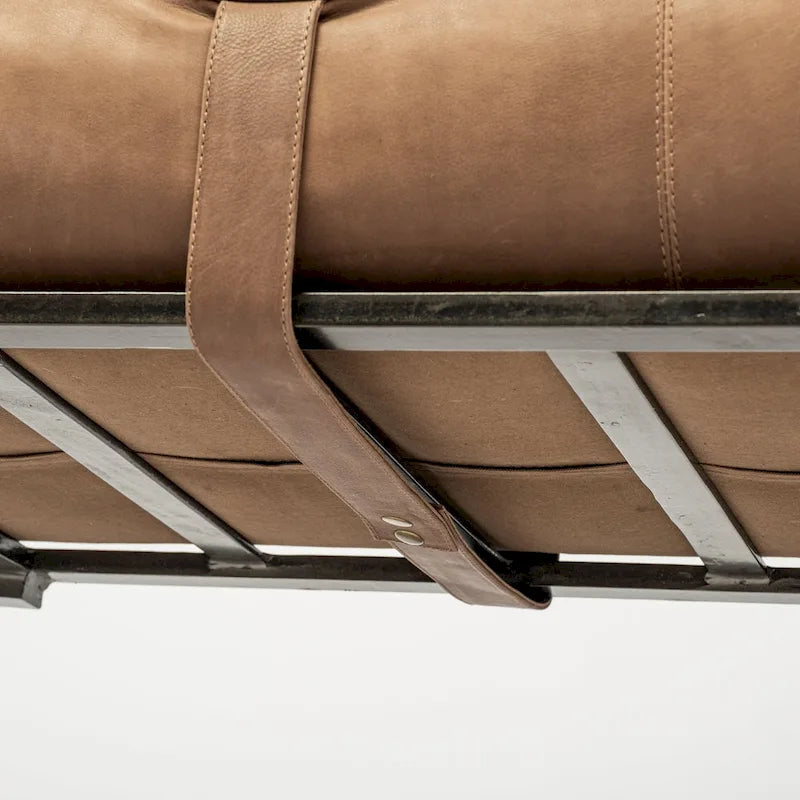 Braune und schwarze Eingangssitzbank aus echtem Leder mit Metallbeinen