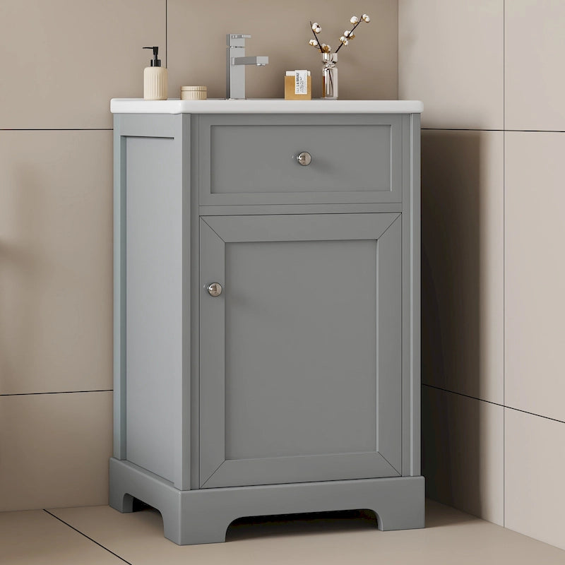 20-Inch Freestanding Bathroom Vanity with White Ceramic Undermount Sink, Gray or Black