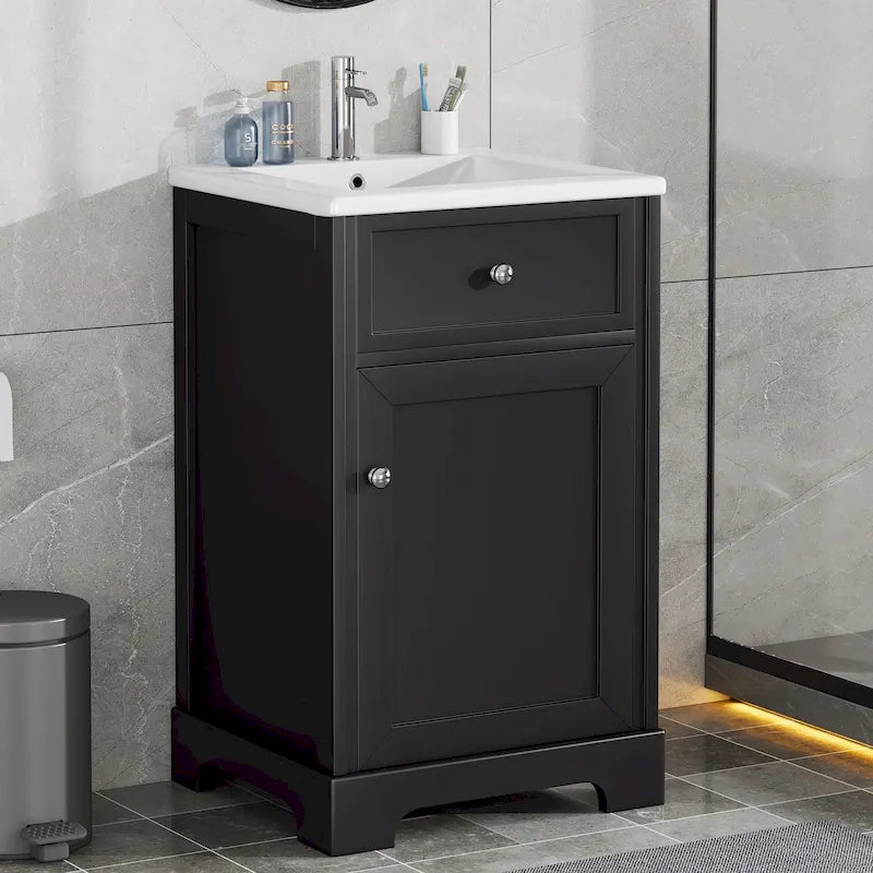 20-Inch Freestanding Bathroom Vanity with White Ceramic Undermount Sink, Gray or Black