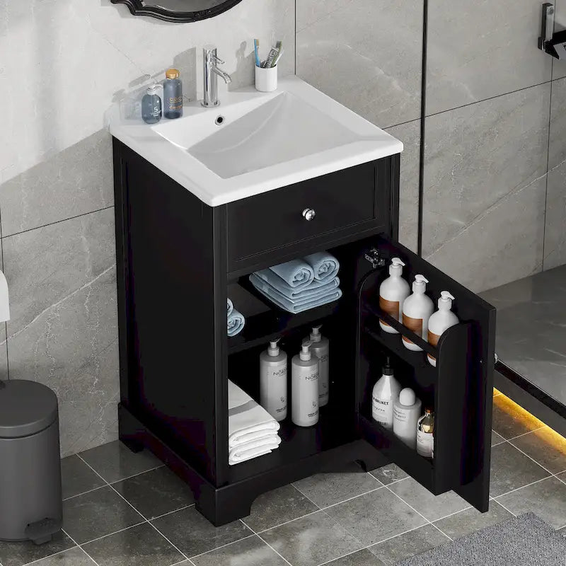 20-Inch Freestanding Bathroom Vanity with White Ceramic Undermount Sink, Gray or Black