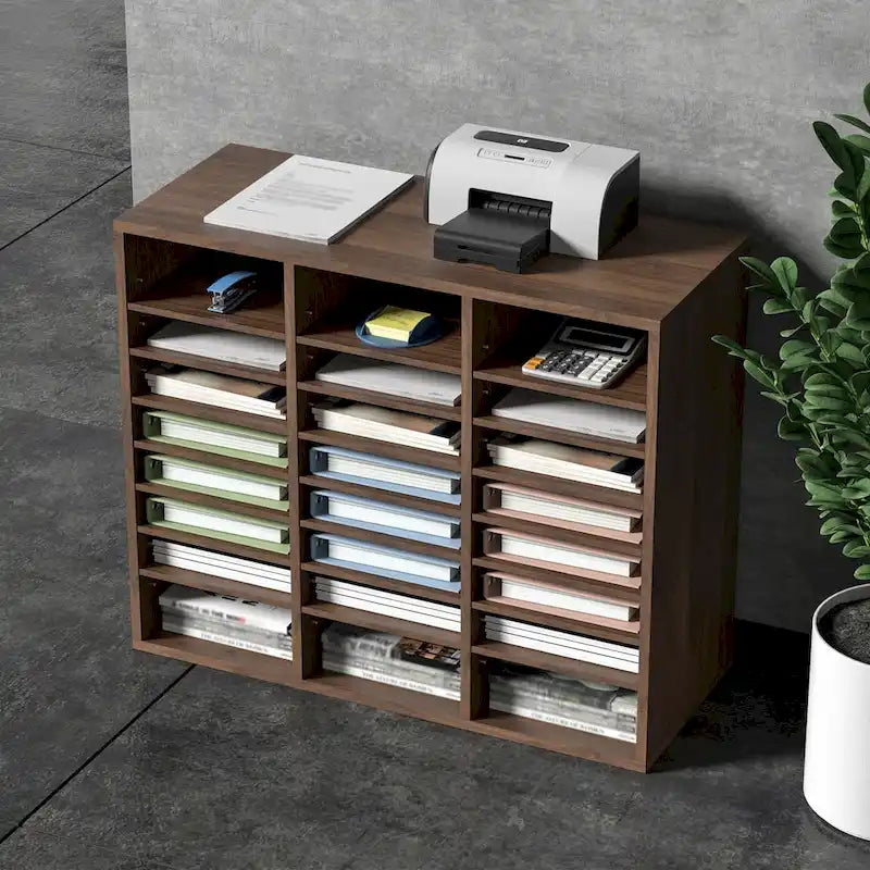 Organiseur de dossiers et de documents en bois à 24 compartiments avec étagère réglable, pour bureau