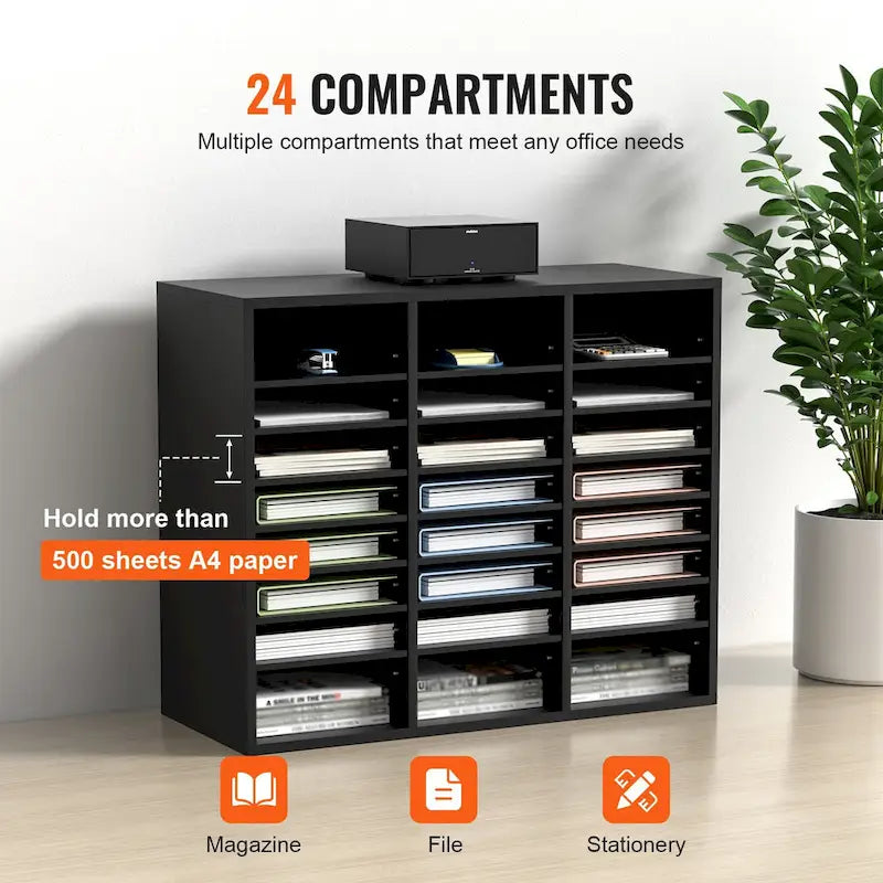 Organiseur de dossiers et de documents en bois à 24 compartiments avec étagère réglable, pour bureau