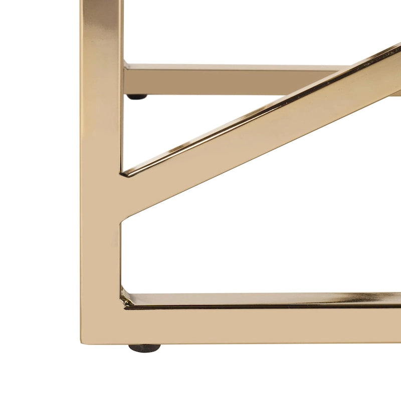 Banc rectangulaire noir en velours capitonné avec base métallique géométrique dorée