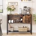 Meuble de bar à café industriel marron rustique et gris avec étagères ouvertes et espace de rangement