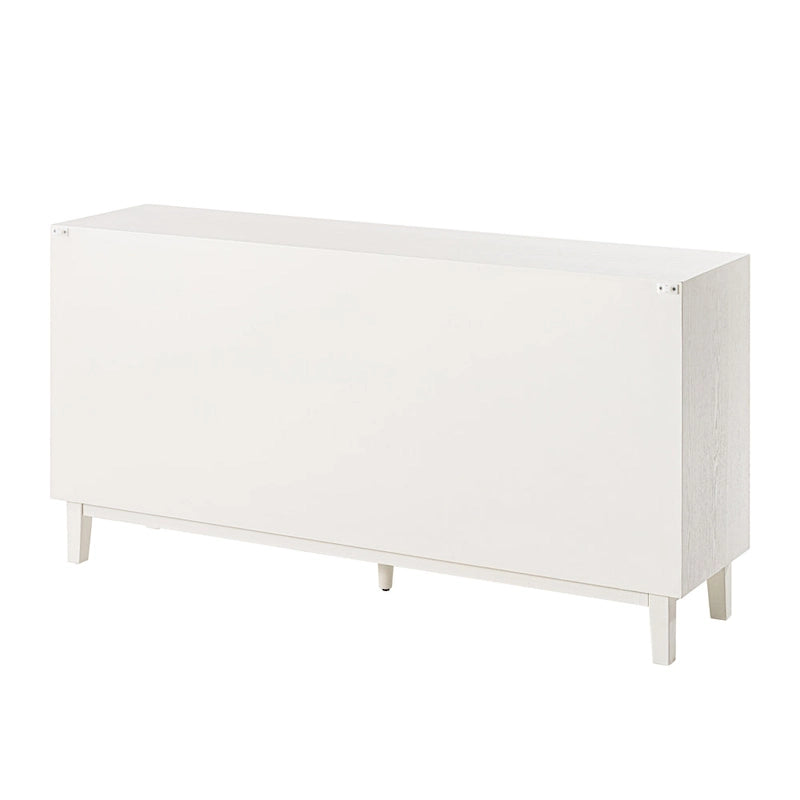 Buffet moderne à 4 portes avec motif ondulé 3D et loquets à pression, blanc et noir