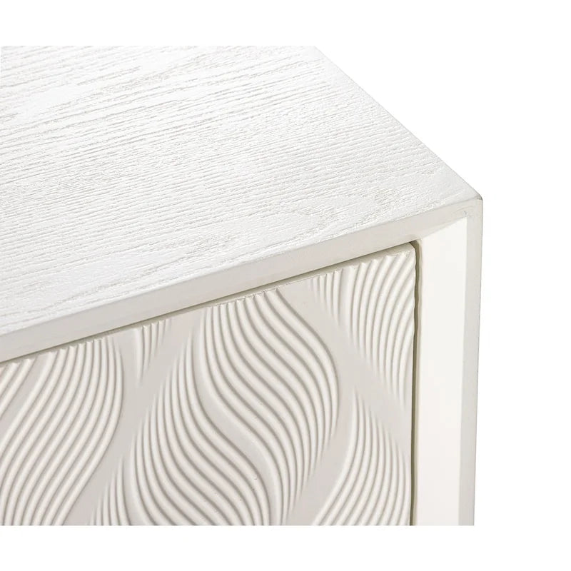 Buffet moderne à 4 portes avec motif ondulé 3D et loquets à pression, blanc et noir