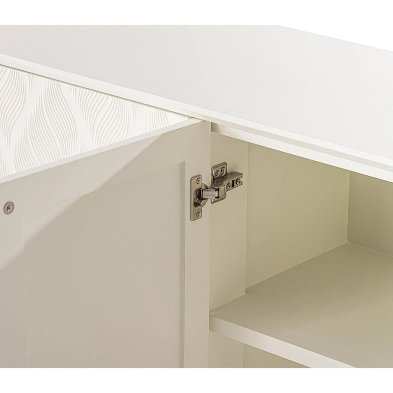 Buffet moderne à 4 portes avec motif ondulé 3D et loquets à pression, blanc et noir