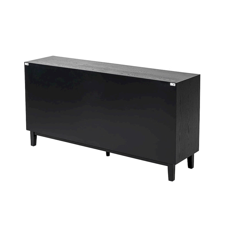 Buffet moderne à 4 portes avec motif ondulé 3D et loquets à pression, blanc et noir