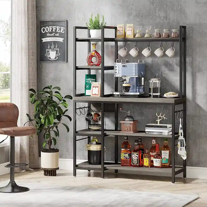 Industrielles Küchenregal im Bäckerregal-Stil mit 5 Ebenen, Mikrowellenhalter und Haken