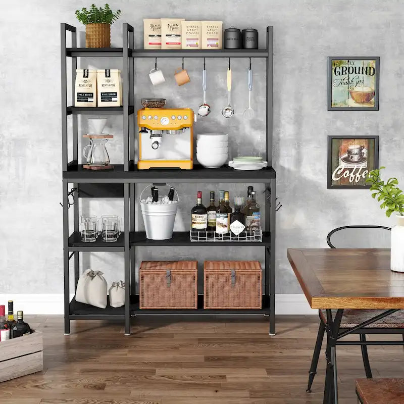 Industrielles Küchenregal im Bäckerregal-Stil mit 5 Ebenen, Mikrowellenhalter und Haken