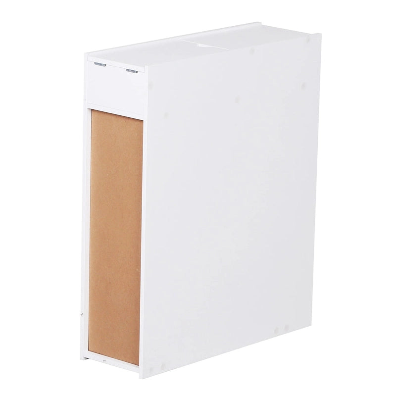 Meuble de rangement de salle de bains étroit et autoportant avec tiroirs coulissants, blanc, en MDF