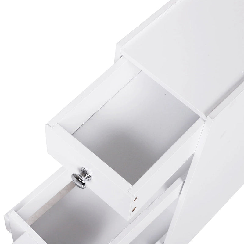 Meuble de rangement de salle de bains étroit et autoportant avec tiroirs coulissants, blanc, en MDF