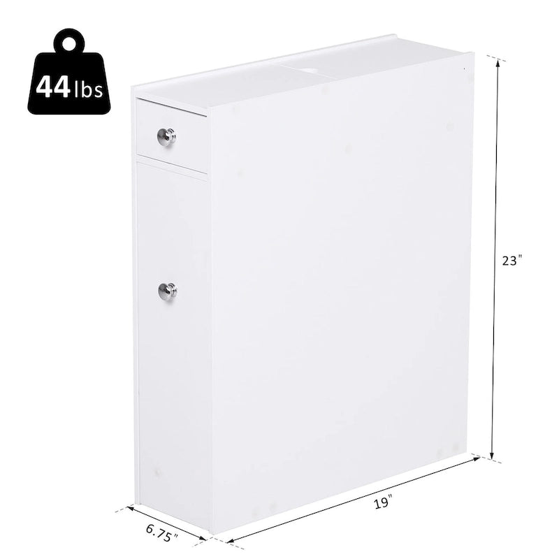 Meuble de rangement de salle de bains étroit et autoportant avec tiroirs coulissants, blanc, en MDF
