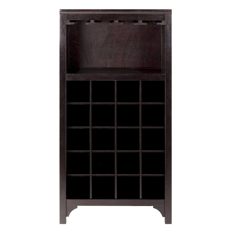 Espresso-Weinschrank aus Holz mit Glashalter und Flaschenregal