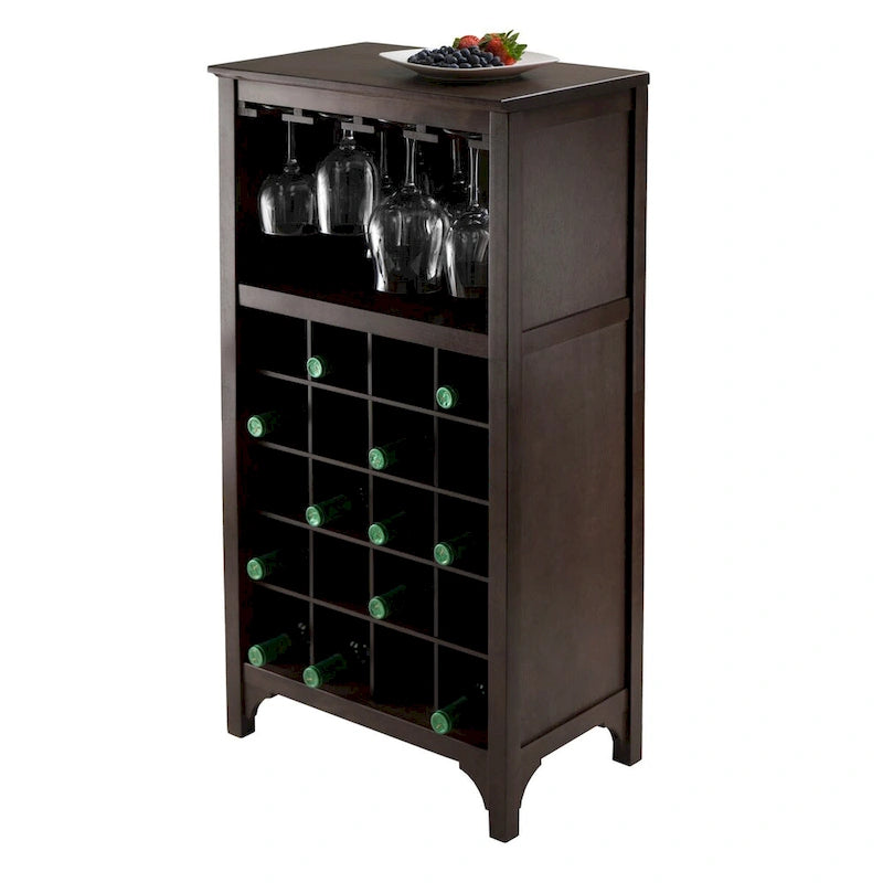 Espresso-Weinschrank aus Holz mit Glashalter und Flaschenregal