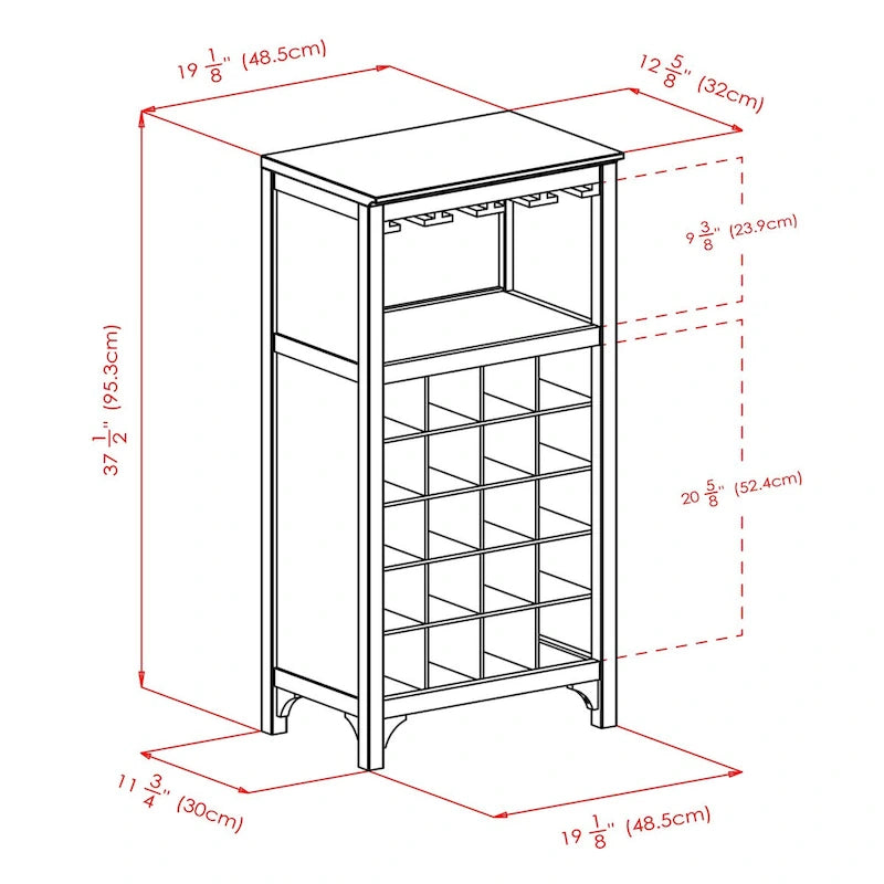 Espresso-Weinschrank aus Holz mit Glashalter und Flaschenregal