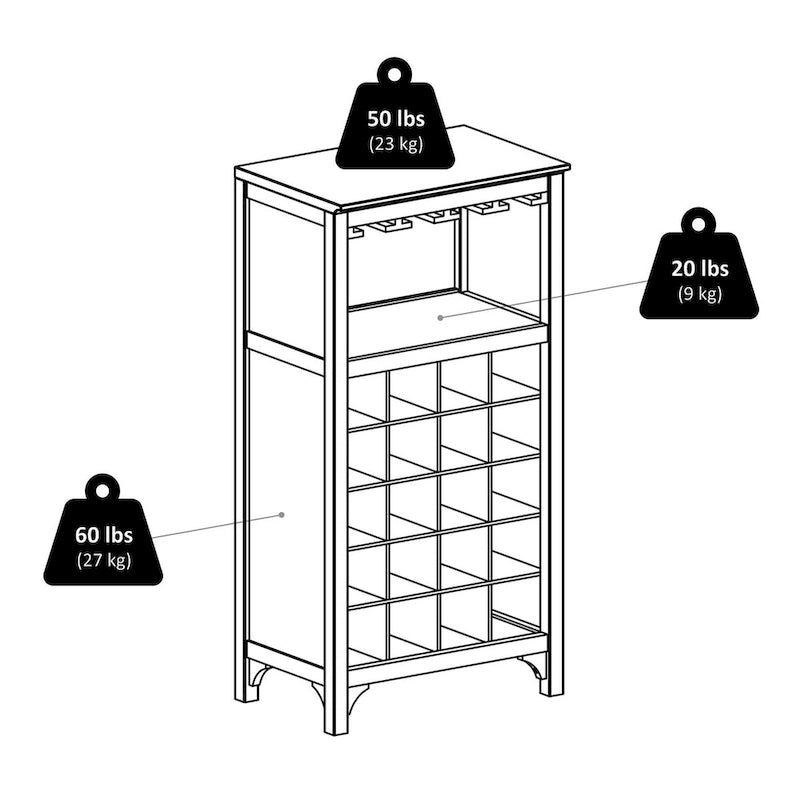 Espresso-Weinschrank aus Holz mit Glashalter und Flaschenregal
