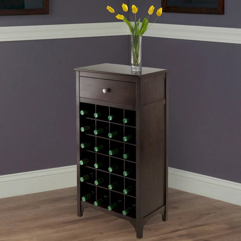 Espresso-Weinschrank aus Holz mit Glashalter und Flaschenregal