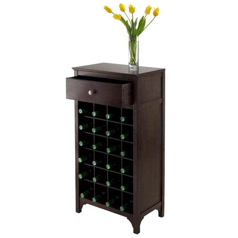 Espresso-Weinschrank aus Holz mit Glashalter und Flaschenregal