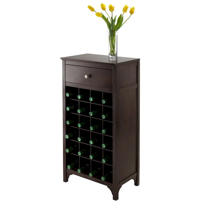 Espresso-Weinschrank aus Holz mit Glashalter und Flaschenregal