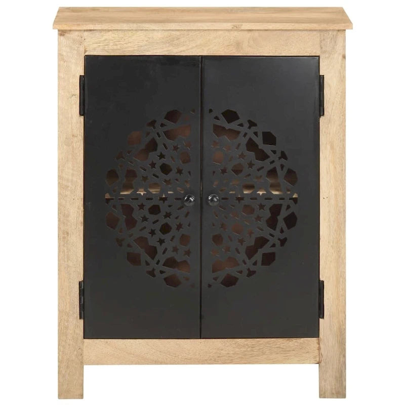 Rustikales Sideboard aus massivem Mangoholz in Braun mit dekorativen schwarzen Eisentüren