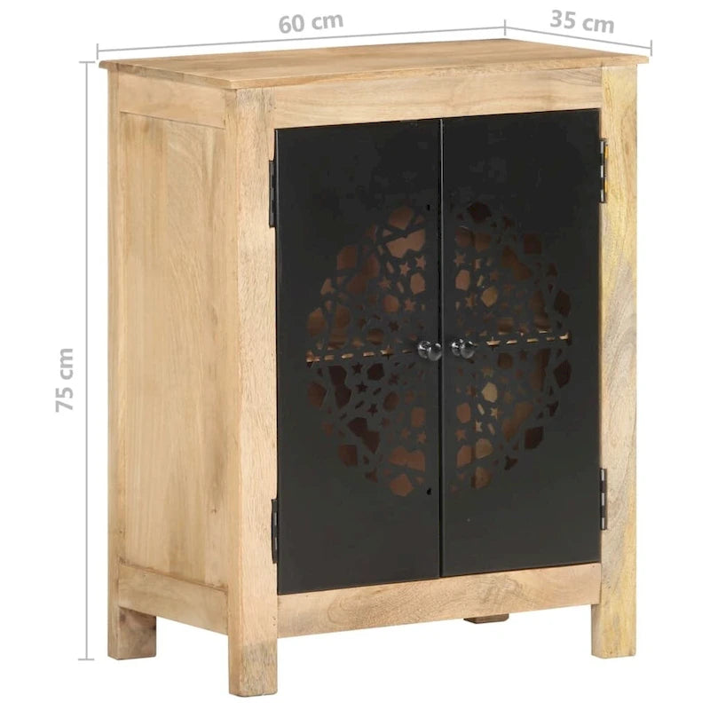 Rustikales Sideboard aus massivem Mangoholz in Braun mit dekorativen schwarzen Eisentüren
