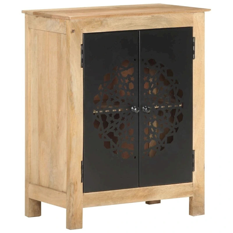 Rustikales Sideboard aus massivem Mangoholz in Braun mit dekorativen schwarzen Eisentüren