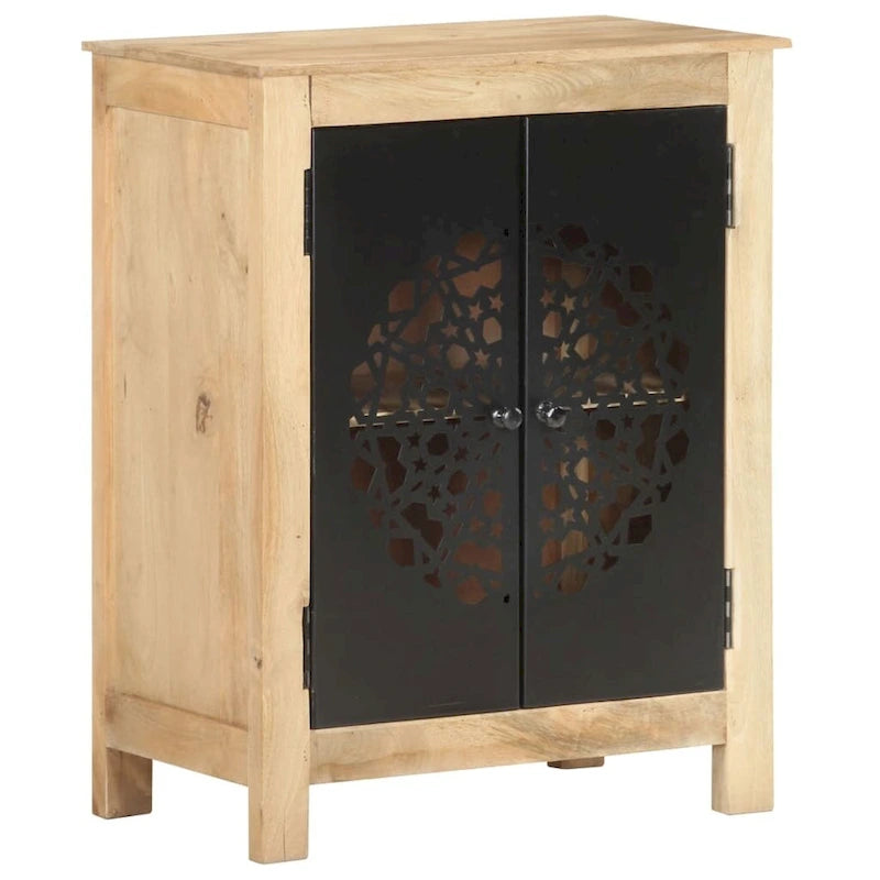 Rustikales Sideboard aus massivem Mangoholz in Braun mit dekorativen schwarzen Eisentüren
