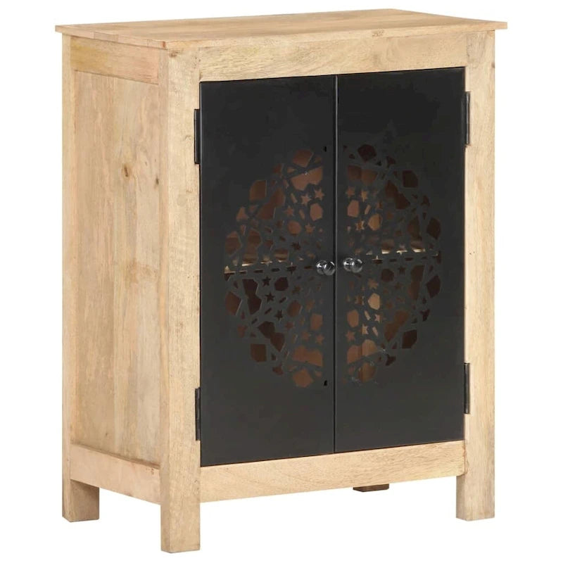 Rustikales Sideboard aus massivem Mangoholz in Braun mit dekorativen schwarzen Eisentüren