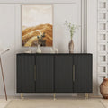 Sideboard mit geriffelter Front, Buffet-Schrank mit verstellbaren Regalböden, Schwarz und Weiß