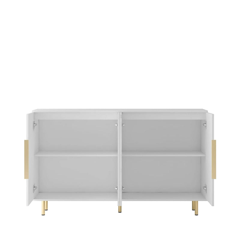 Sideboard mit geriffelter Front, Buffet-Schrank mit verstellbaren Regalböden, Schwarz und Weiß