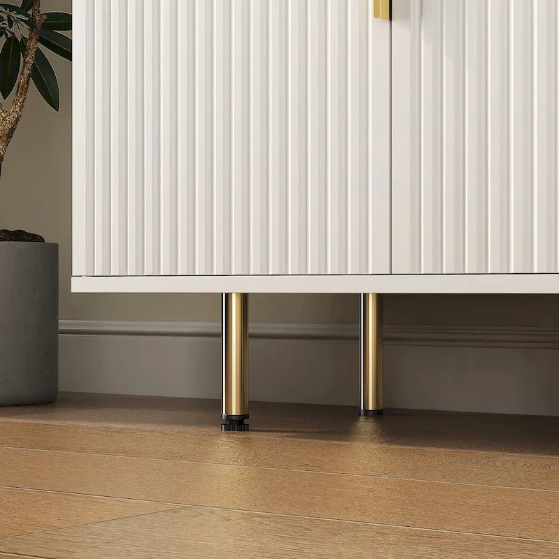 Sideboard mit geriffelter Front, Buffet-Schrank mit verstellbaren Regalböden, Schwarz und Weiß
