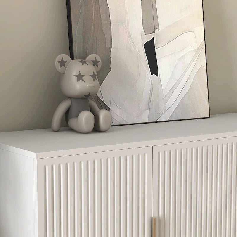 Sideboard mit geriffelter Front, Buffet-Schrank mit verstellbaren Regalböden, Schwarz und Weiß