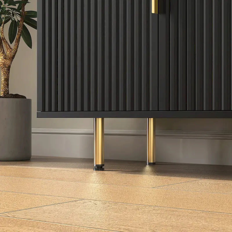 Sideboard mit geriffelter Front, Buffet-Schrank mit verstellbaren Regalböden, Schwarz und Weiß