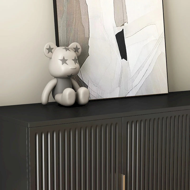 Sideboard mit geriffelter Front, Buffet-Schrank mit verstellbaren Regalböden, Schwarz und Weiß