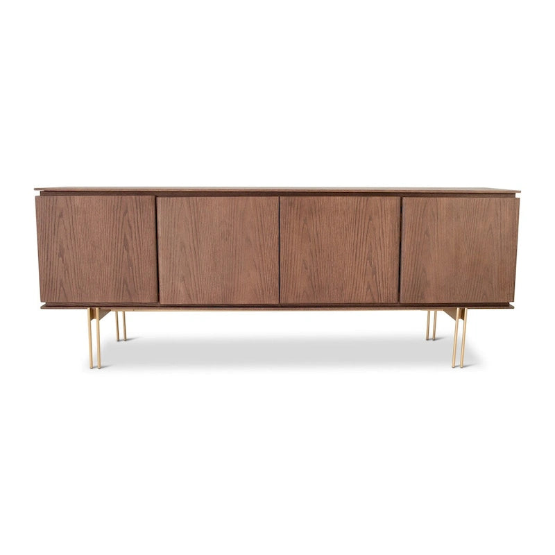 Sideboard mit 4 Türen aus Holzfurnier und Metallbeinen, Naturton