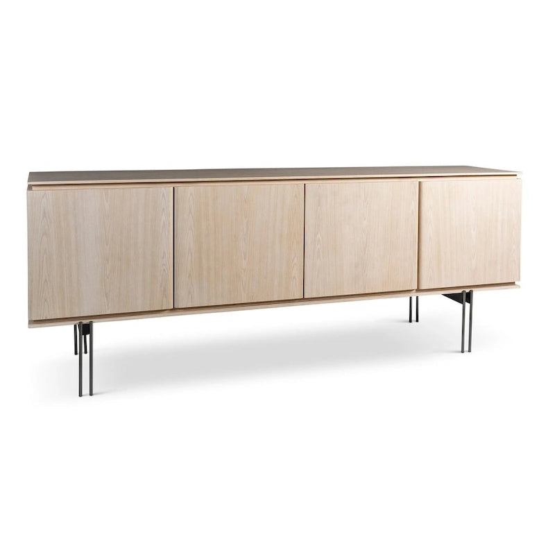 Sideboard mit 4 Türen aus Holzfurnier und Metallbeinen, Naturton