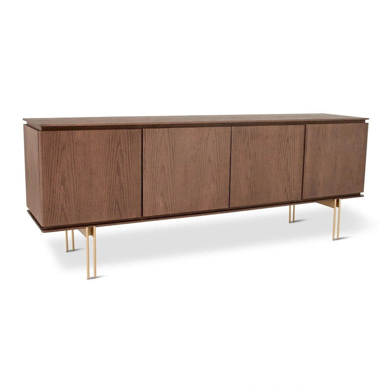 Sideboard mit 4 Türen aus Holzfurnier und Metallbeinen, Naturton