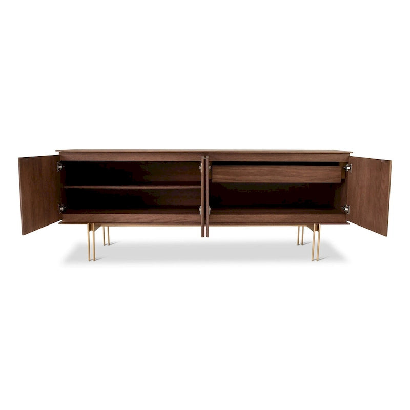 Sideboard mit 4 Türen aus Holzfurnier und Metallbeinen, Naturton