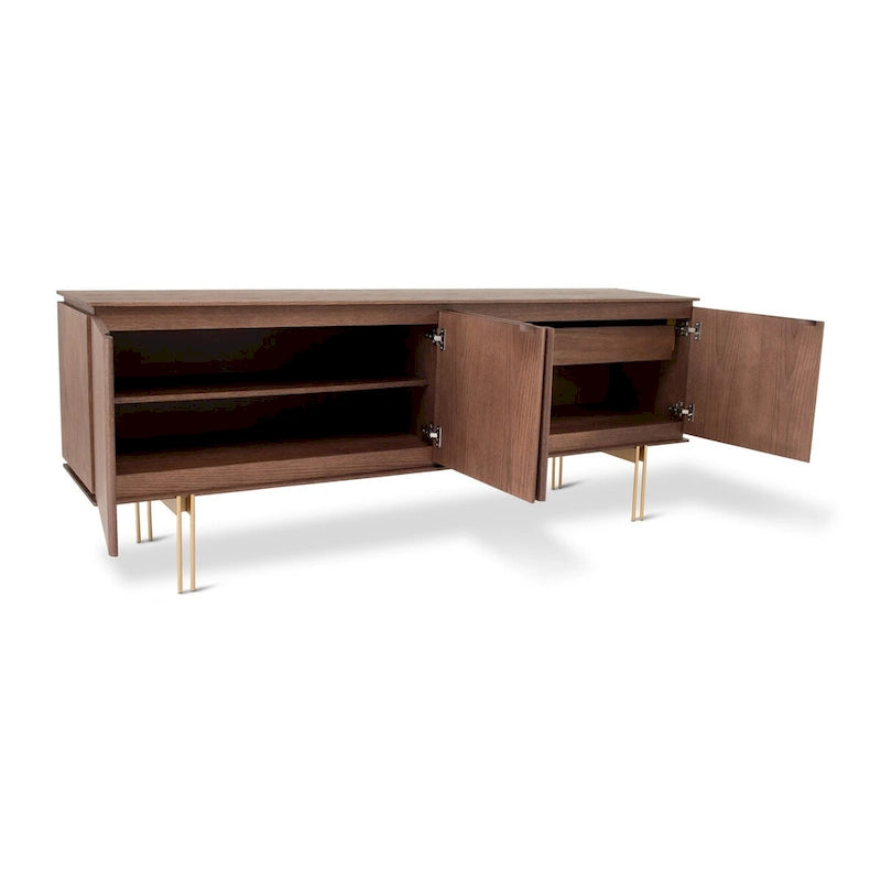 Sideboard mit 4 Türen aus Holzfurnier und Metallbeinen, Naturton