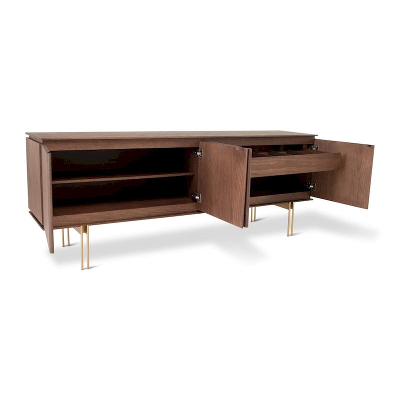 Sideboard mit 4 Türen aus Holzfurnier und Metallbeinen, Naturton