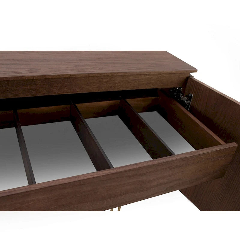 Sideboard mit 4 Türen aus Holzfurnier und Metallbeinen, Naturton
