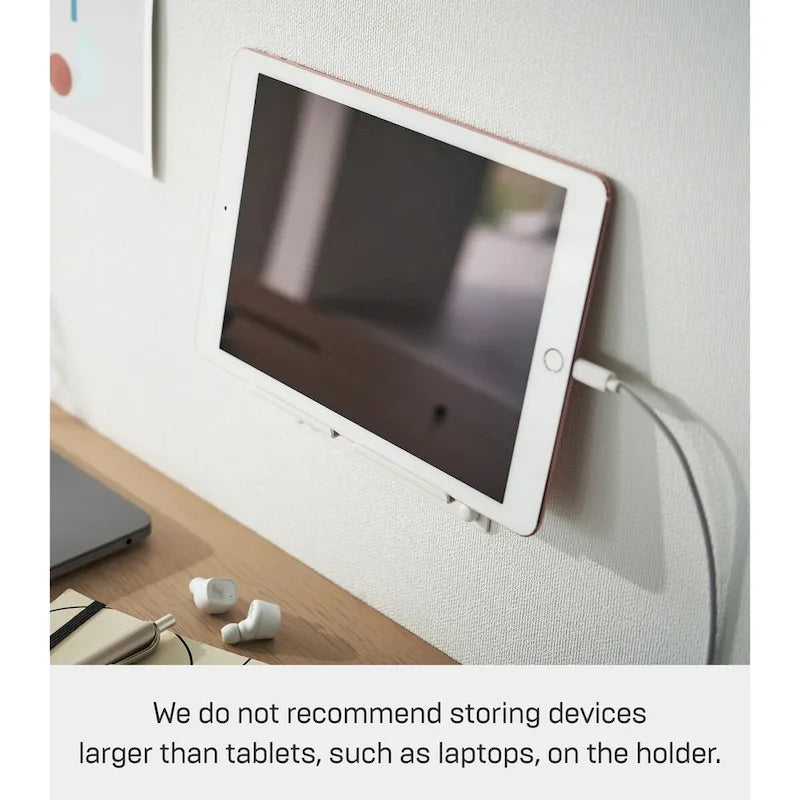 Wandmontierter Telefonhalter aus Stahl mit Ladestation und Schreibtisch-Organizer, Schwarz und Weiß