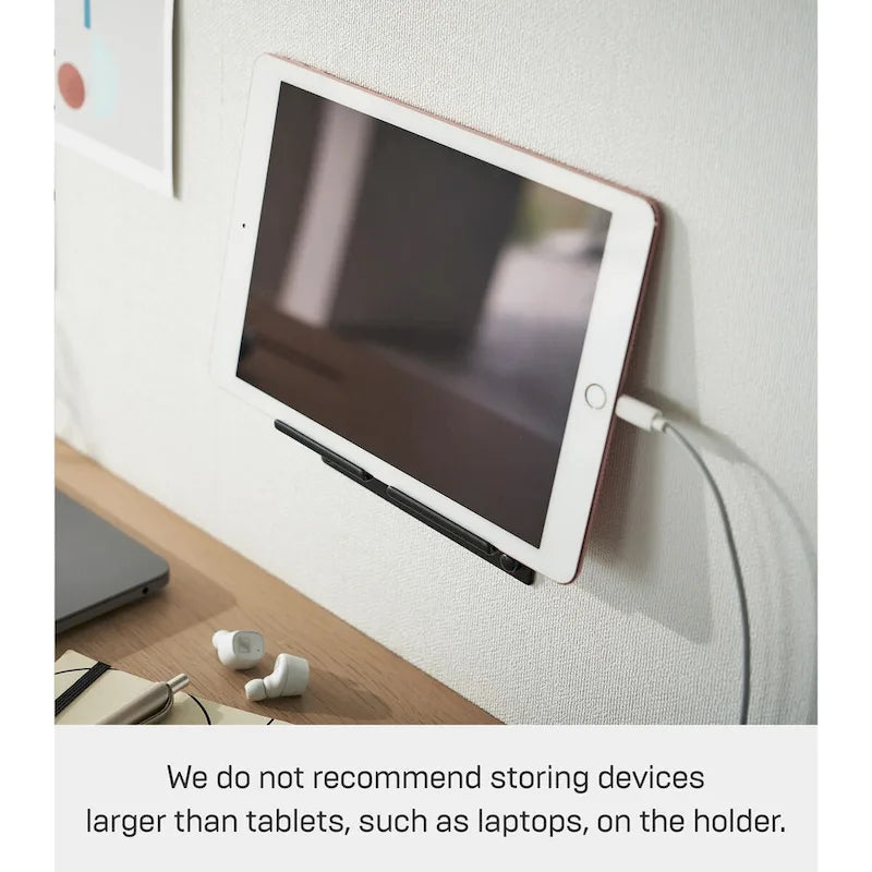 Wandmontierter Telefonhalter aus Stahl mit Ladestation und Schreibtisch-Organizer, Schwarz und Weiß