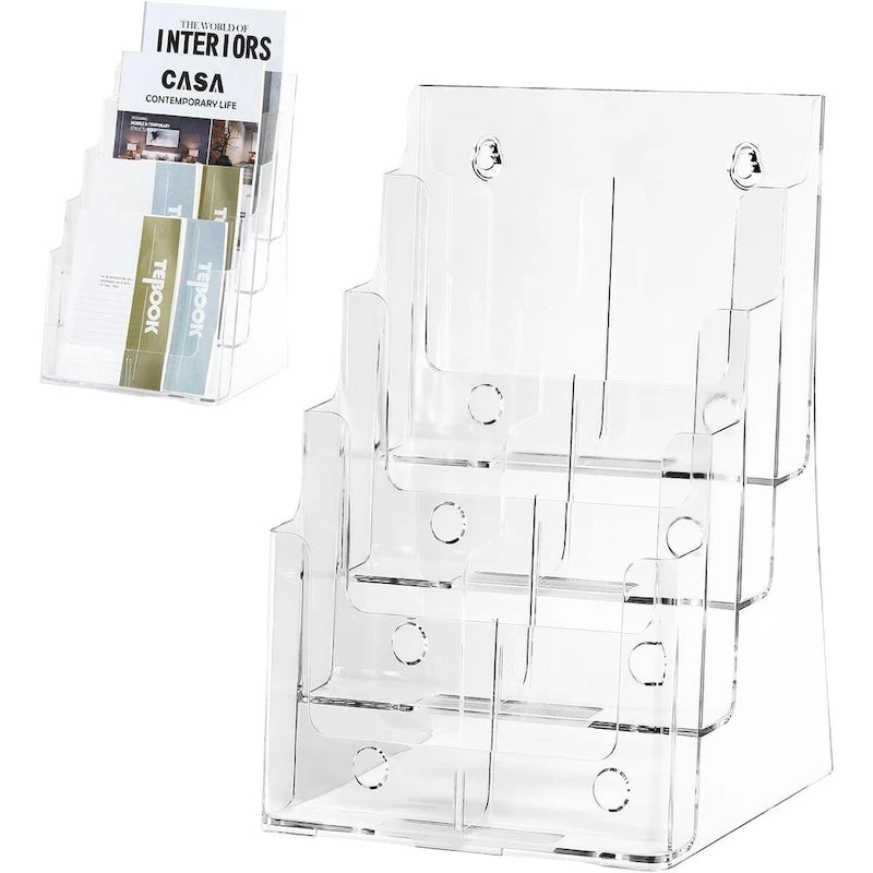 Transparenter mehrstöckiger Prospekthalter aus Acryl, Tischständer und Organizer für Zeitschriften