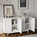 White 4-Door Arched Intaglio Storage Cabinet with Solid Wood Pulls
